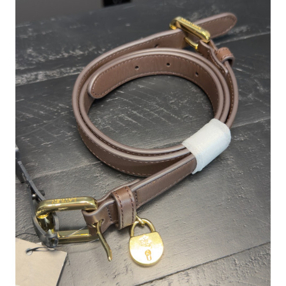 Ralph Lauren Brown Leather Belt Gold Hardware Lock Charm Size S NWT main image 8